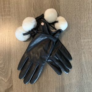 UGG Leather Gloves with Pom Pom